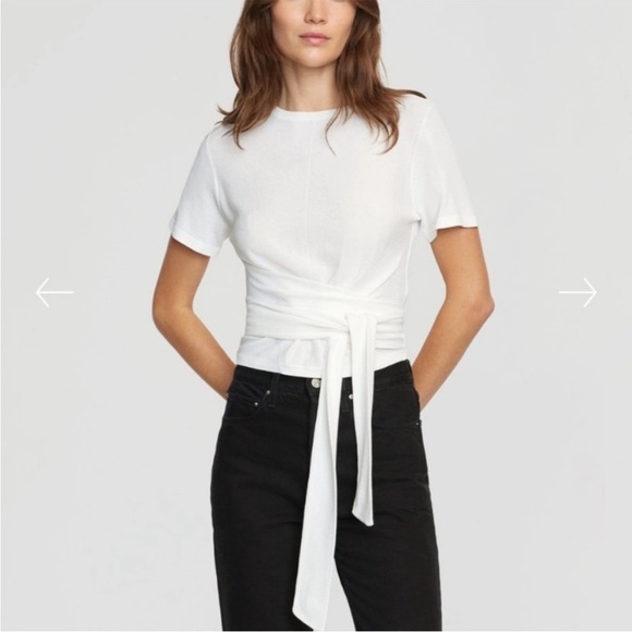 Modern Citizen Jude Cropped Tie-Front Short Sleeve Wrap Top | White/Ivory | XL - Picture 1 of 11